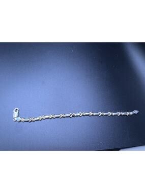 Vintage 925 Sterling Silver Signed XO Link Chain Bracelet Sz 7"